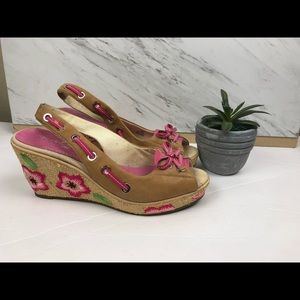 Pink Floral Sperry Slingback Wedges, sz 9m